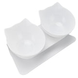 15° Inclined Cat Double Bowl Neck Guard Pet Feeding Bowl for Home Pet Shop Living Room(White Base White Bowl ) - Side View