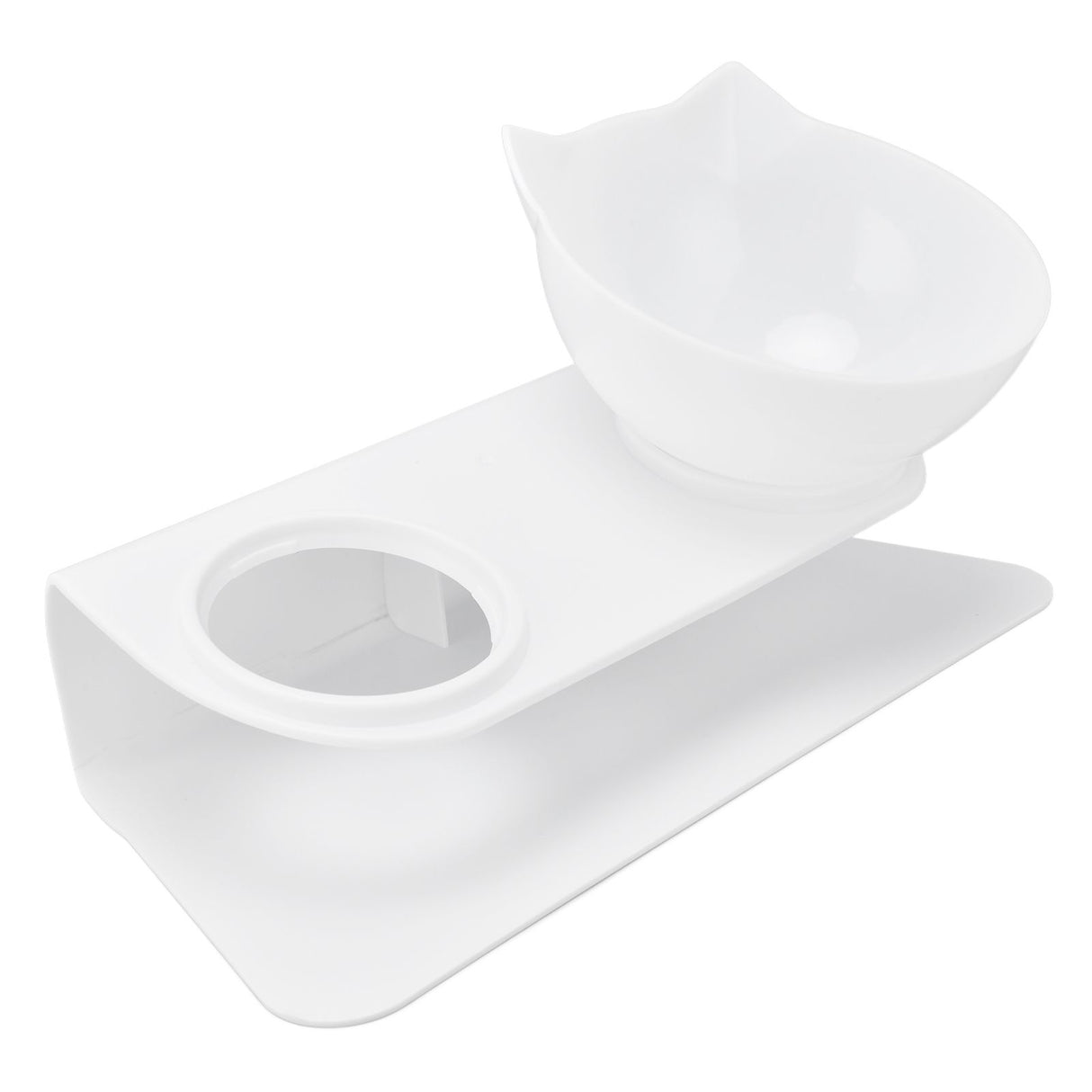 15° Inclined Cat Double Bowl Neck Guard Pet Feeding Bowl for Home Pet Shop Living Room(White Base White Bowl )