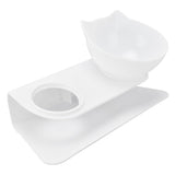 15° Inclined Cat Double Bowl Neck Guard Pet Feeding Bowl for Home Pet Shop Living Room(White Base White Bowl ) - Top-Down View