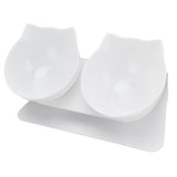15° Inclined Cat Double Bowl Neck Guard Pet Feeding Bowl for Home Pet Shop Living Room(White Base White Bowl ) - Rear View