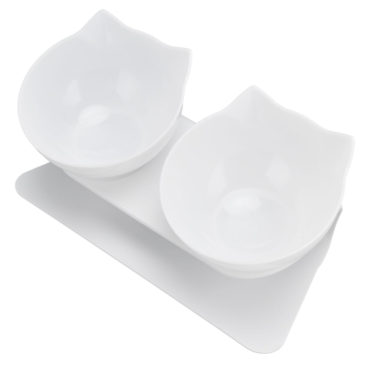15° Inclined Cat Double Bowl Neck Guard Pet Feeding Bowl for Home Pet Shop Living Room(White Base White Bowl )