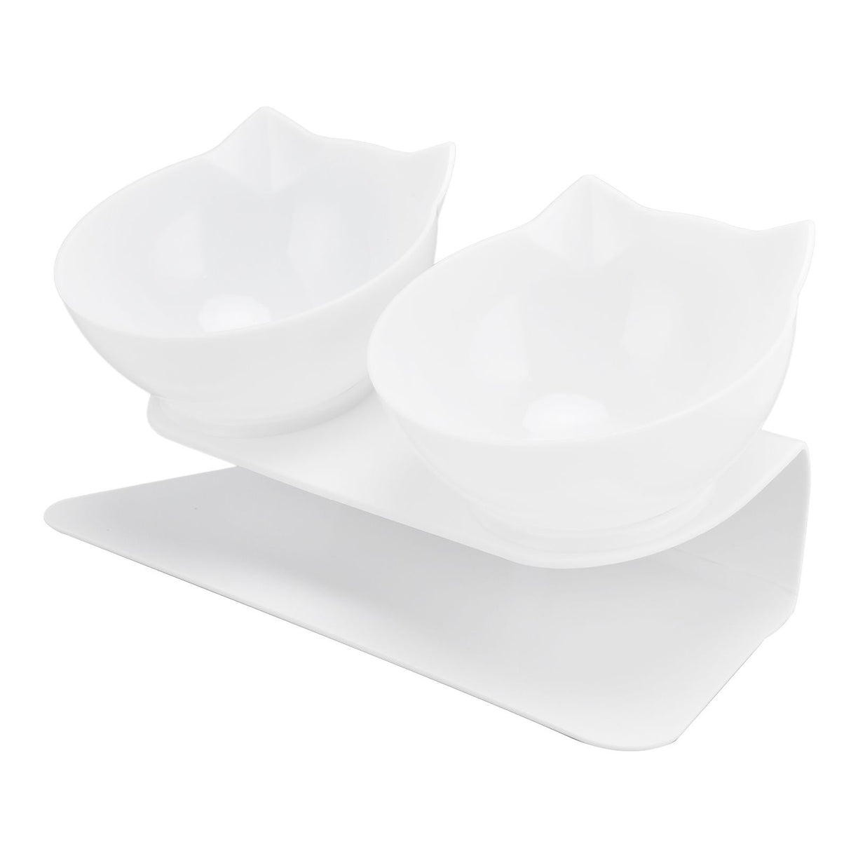 15° Inclined Cat Double Bowl Neck Guard Pet Feeding Bowl for Home Pet Shop Living Room(White Base White Bowl )