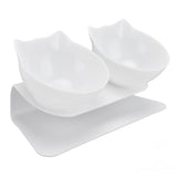 15° Inclined Cat Double Bowl Neck Guard Pet Feeding Bowl for Home Pet Shop Living Room(White Base White Bowl )