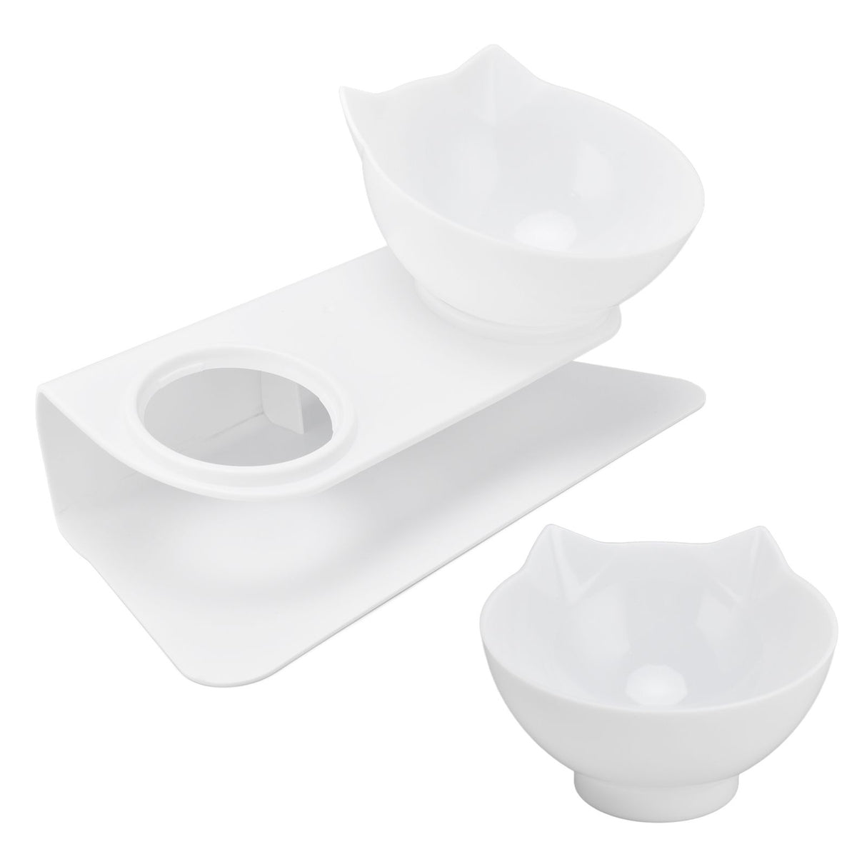 15° Inclined Cat Double Bowl Neck Guard Pet Feeding Bowl for Home Pet Shop Living Room(White Base White Bowl )