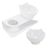 15° Inclined Cat Double Bowl Neck Guard Pet Feeding Bowl for Home Pet Shop Living Room(White Base White Bowl )