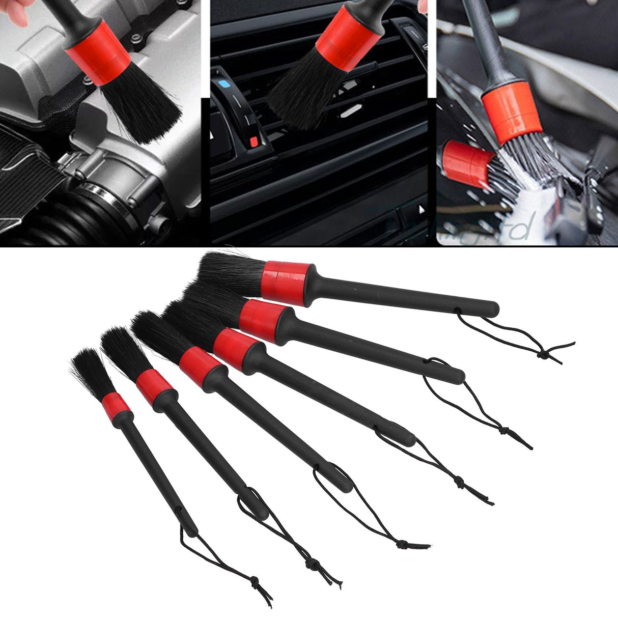 6Pcs Car Detailing Brushes Cleaning Brush Set for Wheels Tire Interior Exterior Air Vents Cleaning Tools Kit