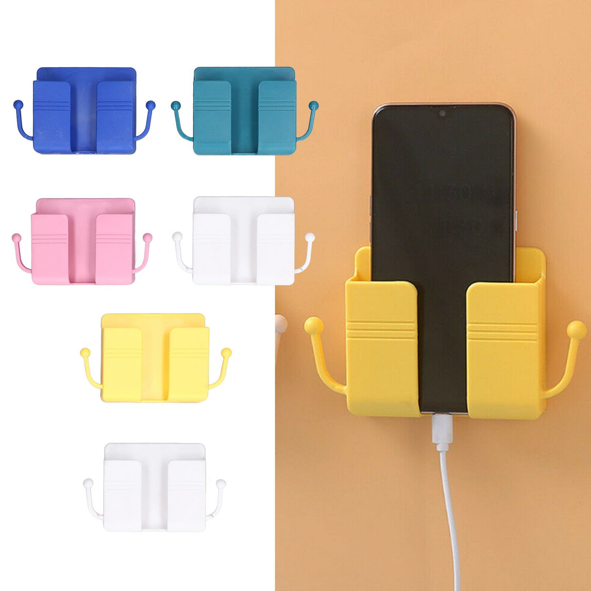 6pcs Wall Mount Phone Holder Self Adhesive Remote Control Storage Box Wall Beside Charging Phone Stand for Bedroom