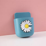 Remote Control Holders Wall Mount Adhesive Organizer Pen Storage Box Phone Holder for Office Home SchoolLake Blue Daisy - Front View