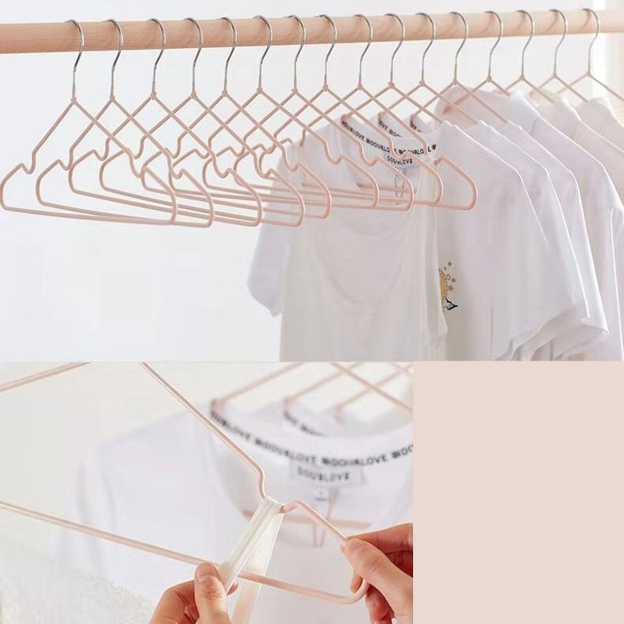 10PCS 40cm Coat Clothes Hanger Stainless Steel Drying Clothes Rack Laundry Rack for DormitoryPink
