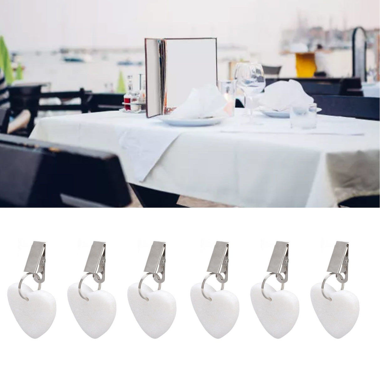 6Pcs Tablecloth Weights Marble Stainless Steel Small Size Waterproof Rustproof Durable Clip On Weights for Party PicnicHeart Shaped
