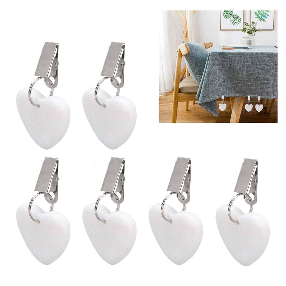 6Pcs Tablecloth Weights Marble Stainless Steel Small Size Waterproof Rustproof Durable Clip On Weights for Party PicnicHeart Shaped