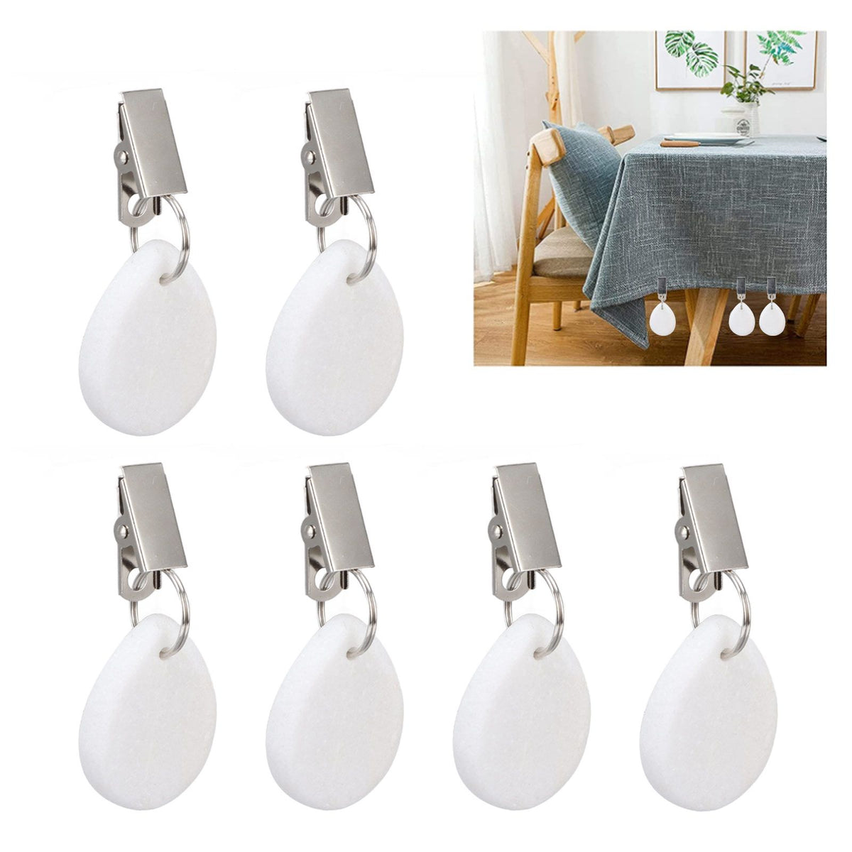 6Pcs Tablecloth Weights Marble Stainless Steel Small Size Waterproof Rustproof Durable Clip On Weights for Party PicnicOval