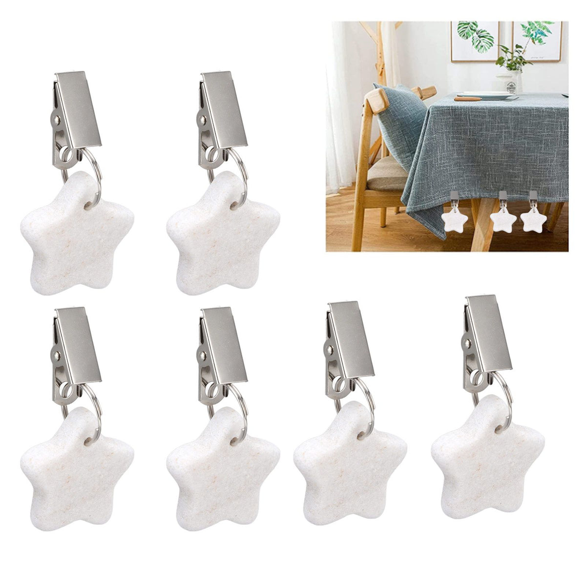 6Pcs Tablecloth Weights Marble Stainless Steel Small Size Waterproof Rustproof Durable Clip On Weights for Party PicnicStar