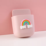 Cartoon Storage Box Wall Mounted Storage Container Cute Phone Storage Box for Home Decoration(Pink Rainbow Pattern ) - Front View
