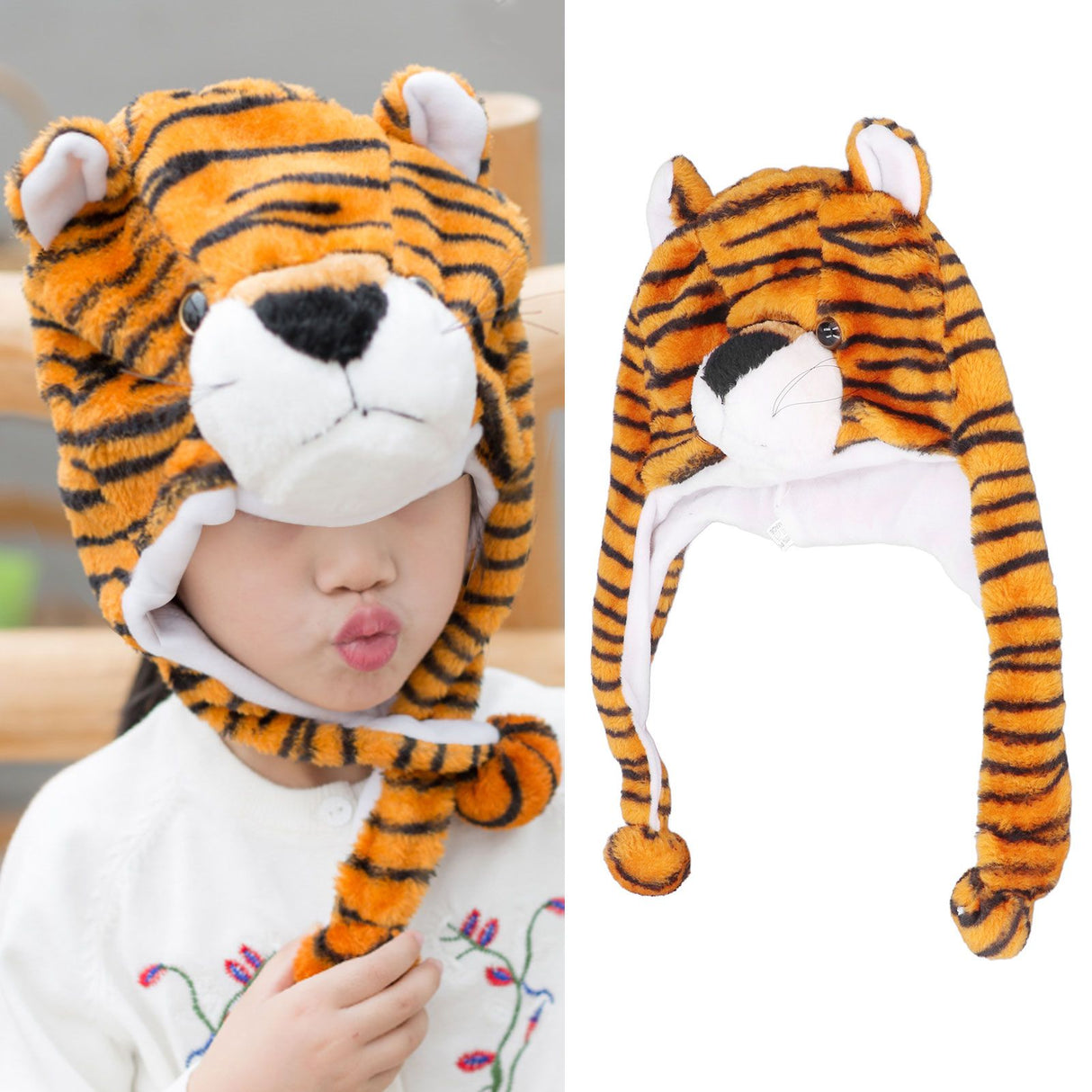 Tiger Cute Plush Hat Soft Coldproof Prevent Static Funny Winter Tiger Hat for School Camping