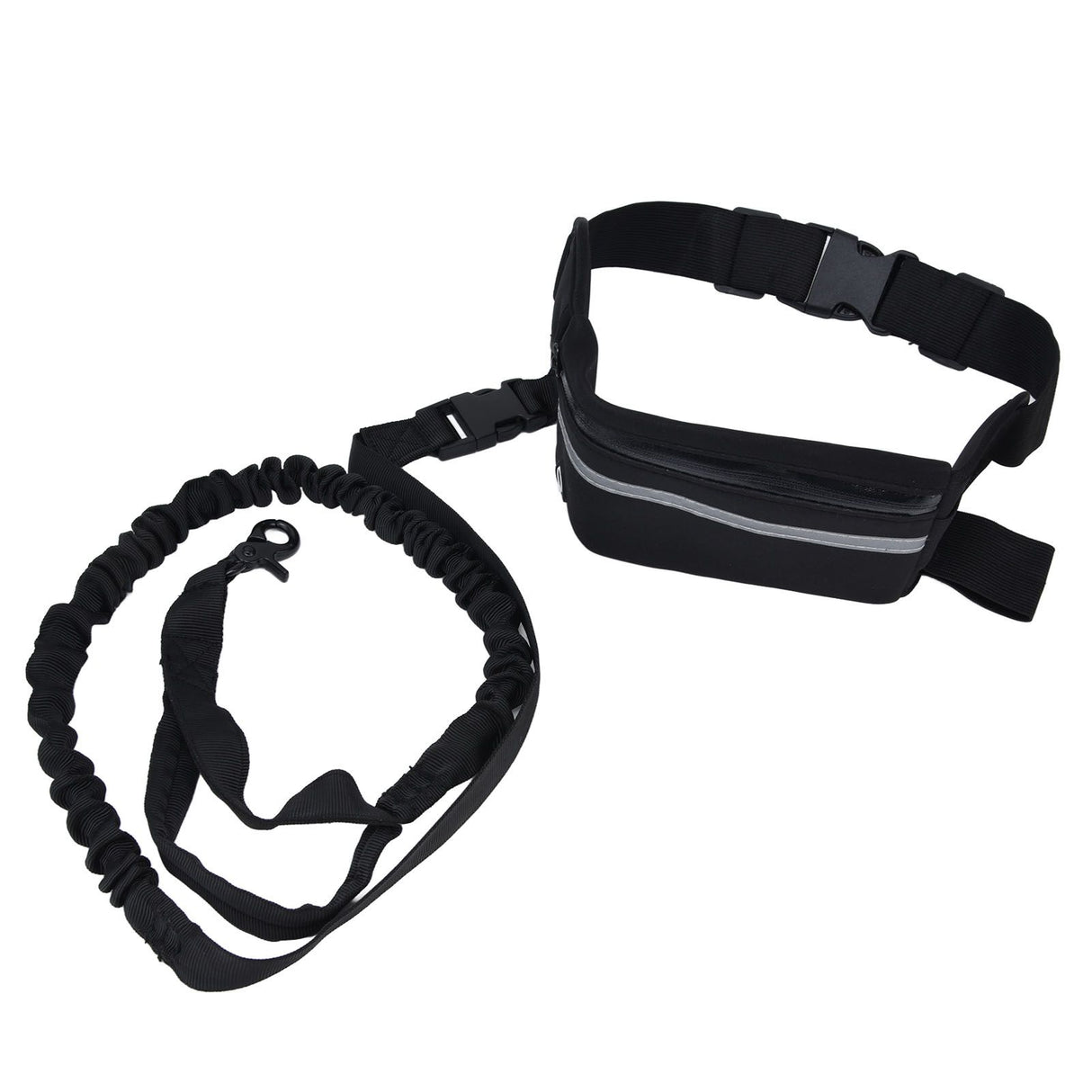 Sports Belt Bag Leash Set Reflective Elastic Explosion Proof Dog Running Traction Rope for Walking RunningBlack