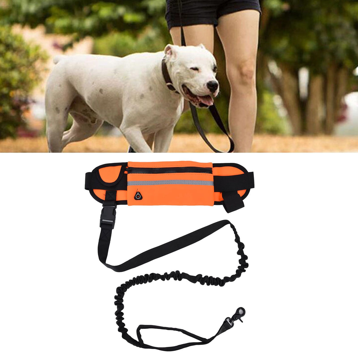 Hands Free Dog Leash Detachable Zipper Bag Reflective Strip Design Hands Free Flexible Waist Dog Leash for WalkingOrange