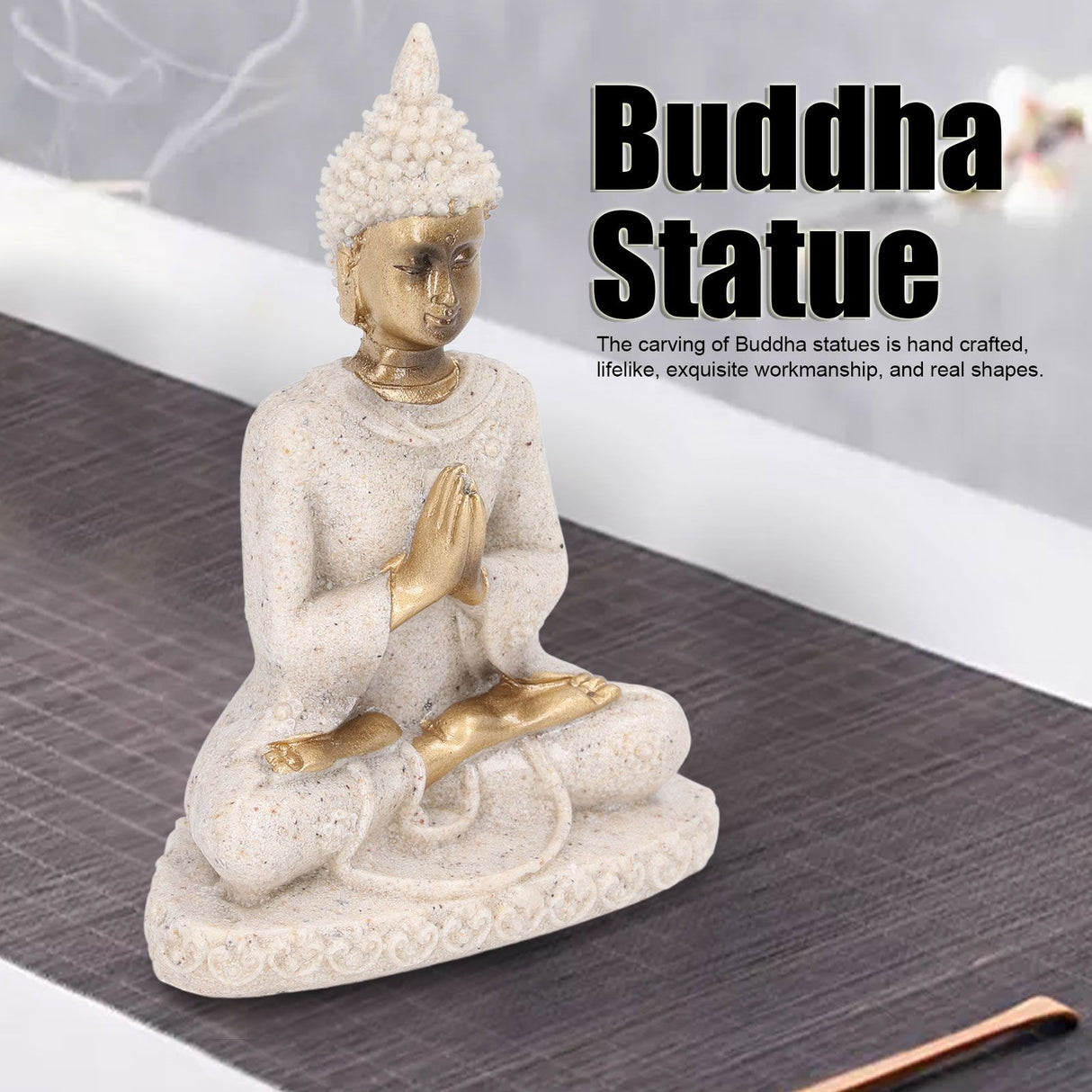 Buddha Statue Artisan Craftsmanship Clear Engraving Strong Frost Resistance Resin Meditating Buddha Statue for Hallway8138