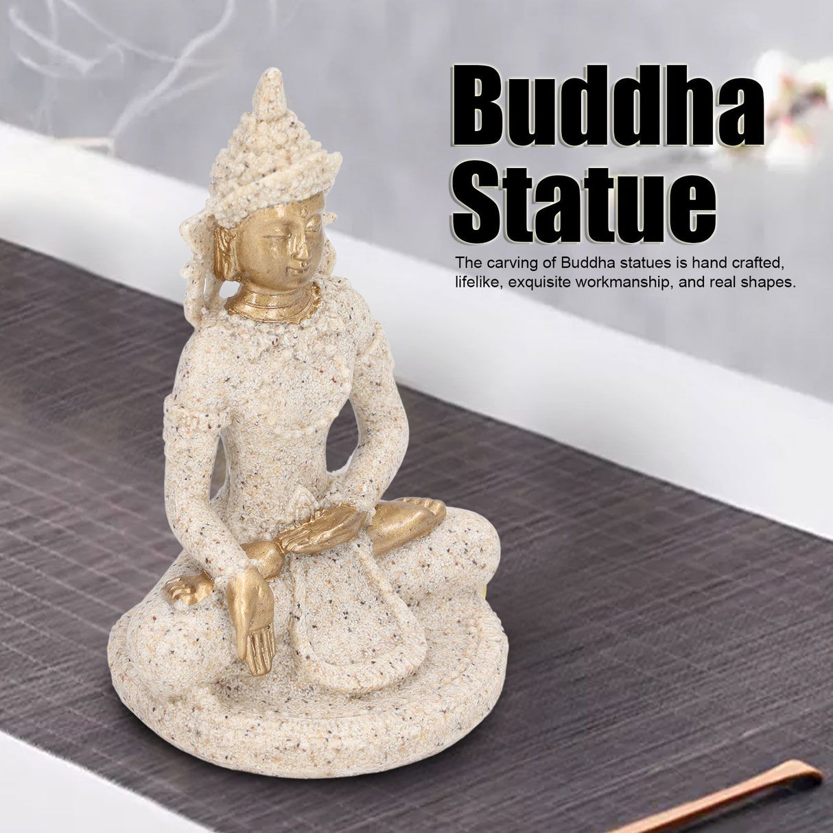Buddha Statue Artisan Craftsmanship Clear Engraving Strong Frost Resistance Resin Meditating Buddha Statue for Hallway8135