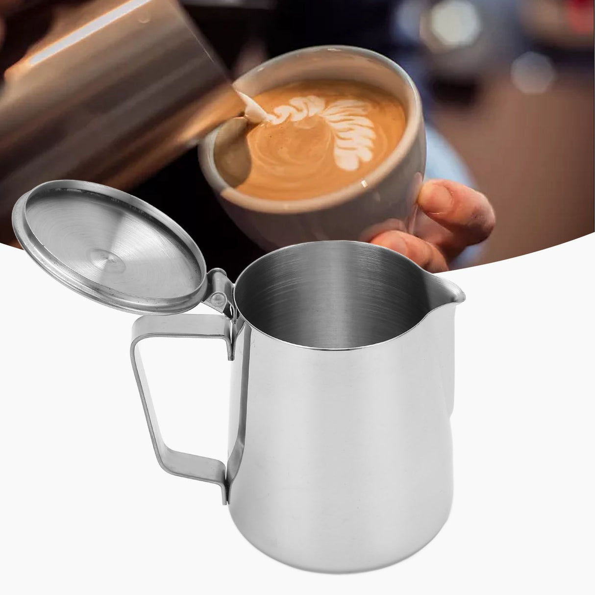 Milk Frothing Pitcher 304 Stainless Steel Milk Frother Coffee Cup with Cover for Home Coffee Shop1500ML