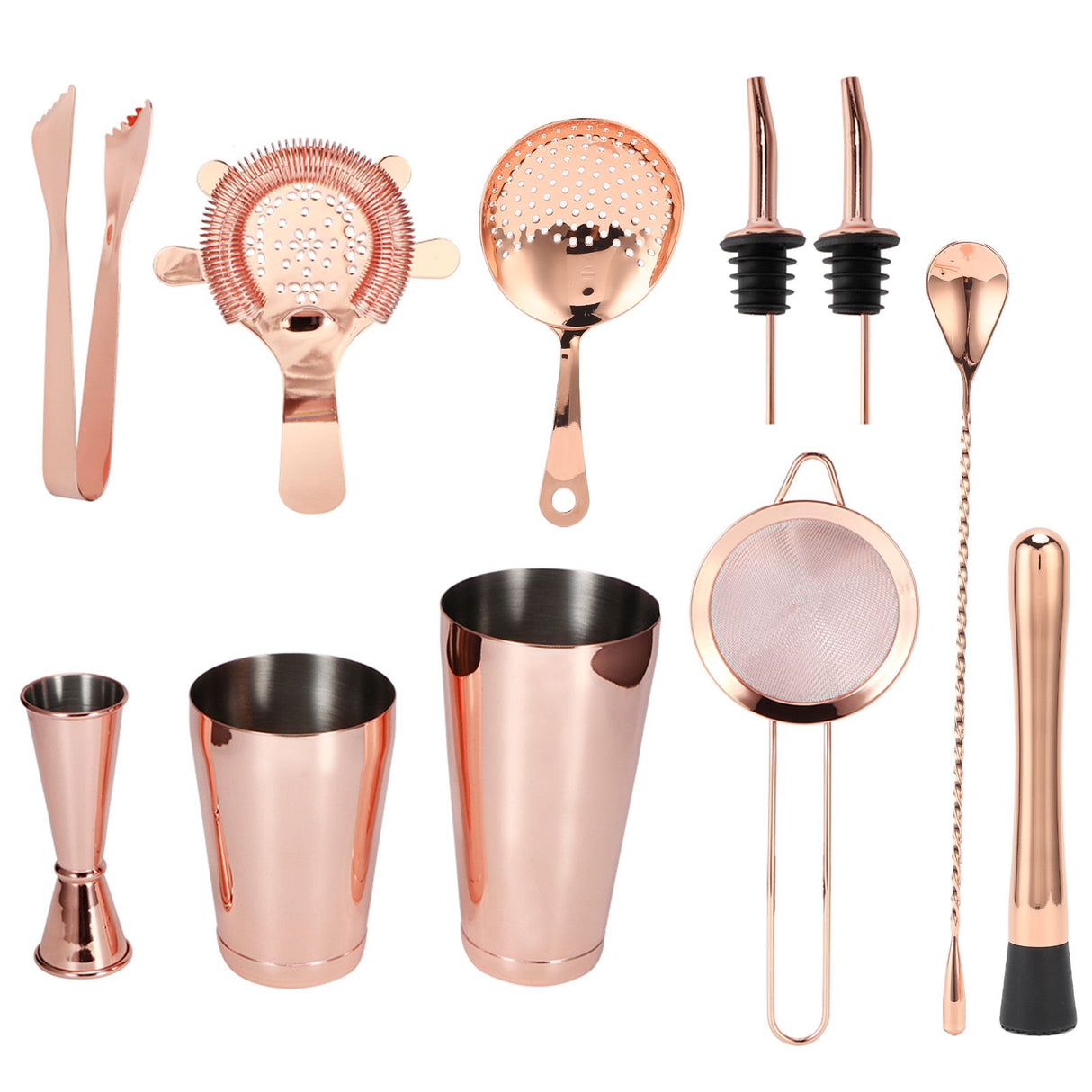 11PCS/Set Cocktail Shaker Set Bartender Kit Cocktail Strainer Stainless Steel Barware for Home PartyRose Gold