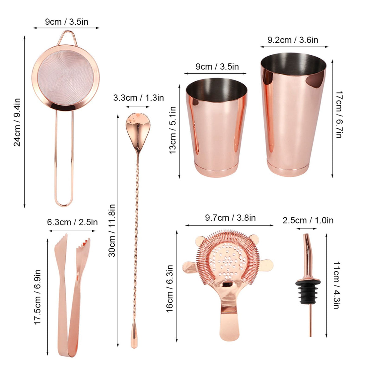 11PCS/Set Cocktail Shaker Set Bartender Kit Cocktail Strainer Stainless Steel Barware for Home PartyRose Gold