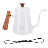 Coffee Kettle Pour Over High Borosilicate Glass Heat Resistant Round Wood Insulated Handle Gooseneck Kettle600ml