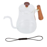 Coffee Kettle Pour Over High Borosilicate Glass Heat Resistant Round Wood Insulated Handle Gooseneck Kettle600ml - Front View