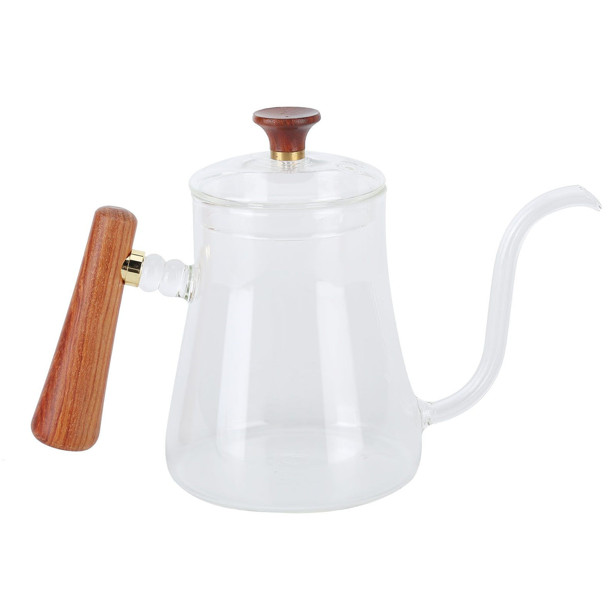 Coffee Kettle Pour Over High Borosilicate Glass Heat Resistant Round Wood Insulated Handle Gooseneck Kettle600ml