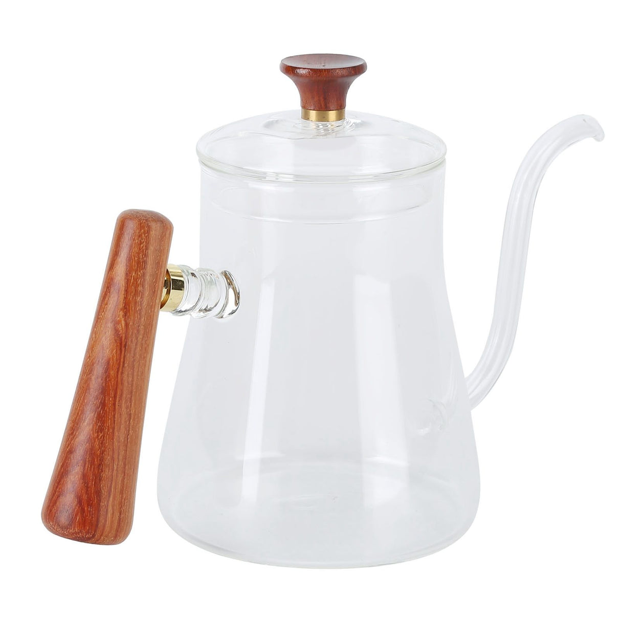Coffee Kettle Pour Over High Borosilicate Glass Heat Resistant Round Wood Insulated Handle Gooseneck Kettle600ml