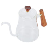 Coffee Kettle Pour Over High Borosilicate Glass Heat Resistant Round Wood Insulated Handle Gooseneck Kettle600ml - 45-Degree Angle