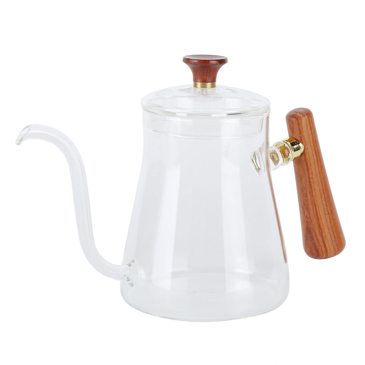 Coffee Kettle Pour Over High Borosilicate Glass Heat Resistant Round Wood Insulated Handle Gooseneck Kettle600ml