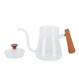 Coffee Kettle Pour Over High Borosilicate Glass Heat Resistant Round Wood Insulated Handle Gooseneck Kettle600ml