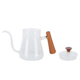 Coffee Kettle Pour Over High Borosilicate Glass Heat Resistant Round Wood Insulated Handle Gooseneck Kettle600ml - Low Angle