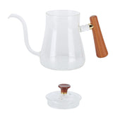 Coffee Kettle Pour Over High Borosilicate Glass Heat Resistant Round Wood Insulated Handle Gooseneck Kettle600ml