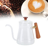 Coffee Kettle Pour Over High Borosilicate Glass Heat Resistant Round Wood Insulated Handle Gooseneck Kettle600ml