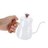 Coffee Kettle Pour Over High Borosilicate Glass Heat Resistant Round Wood Insulated Handle Gooseneck Kettle600ml