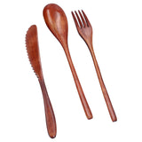3Pcs/Set Knife Fork and Spoon Wooden Portable Cutlery Dessert Tableware for Home Hotel - Side View
