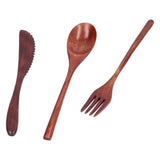 3Pcs/Set Knife Fork and Spoon Wooden Portable Cutlery Dessert Tableware for Home Hotel