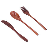 3Pcs/Set Knife Fork and Spoon Wooden Portable Cutlery Dessert Tableware for Home Hotel - Low Angle