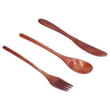 3Pcs/Set Knife Fork and Spoon Wooden Portable Cutlery Dessert Tableware for Home Hotel - Extra Image