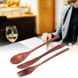 3Pcs/Set Knife Fork and Spoon Wooden Portable Cutlery Dessert Tableware for Home Hotel - Extra Image