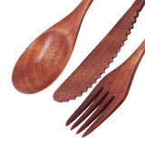 3Pcs/Set Knife Fork and Spoon Wooden Portable Cutlery Dessert Tableware for Home Hotel