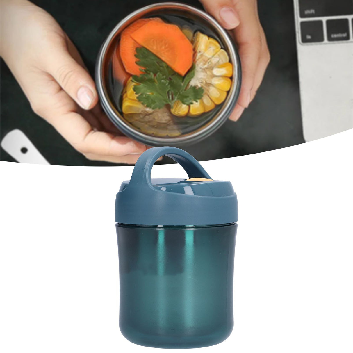 Insulated Food Jar 500ml 304 Stainless Steel Silicone Waterproof Keep Warm Lunch Box for SoupBlue
