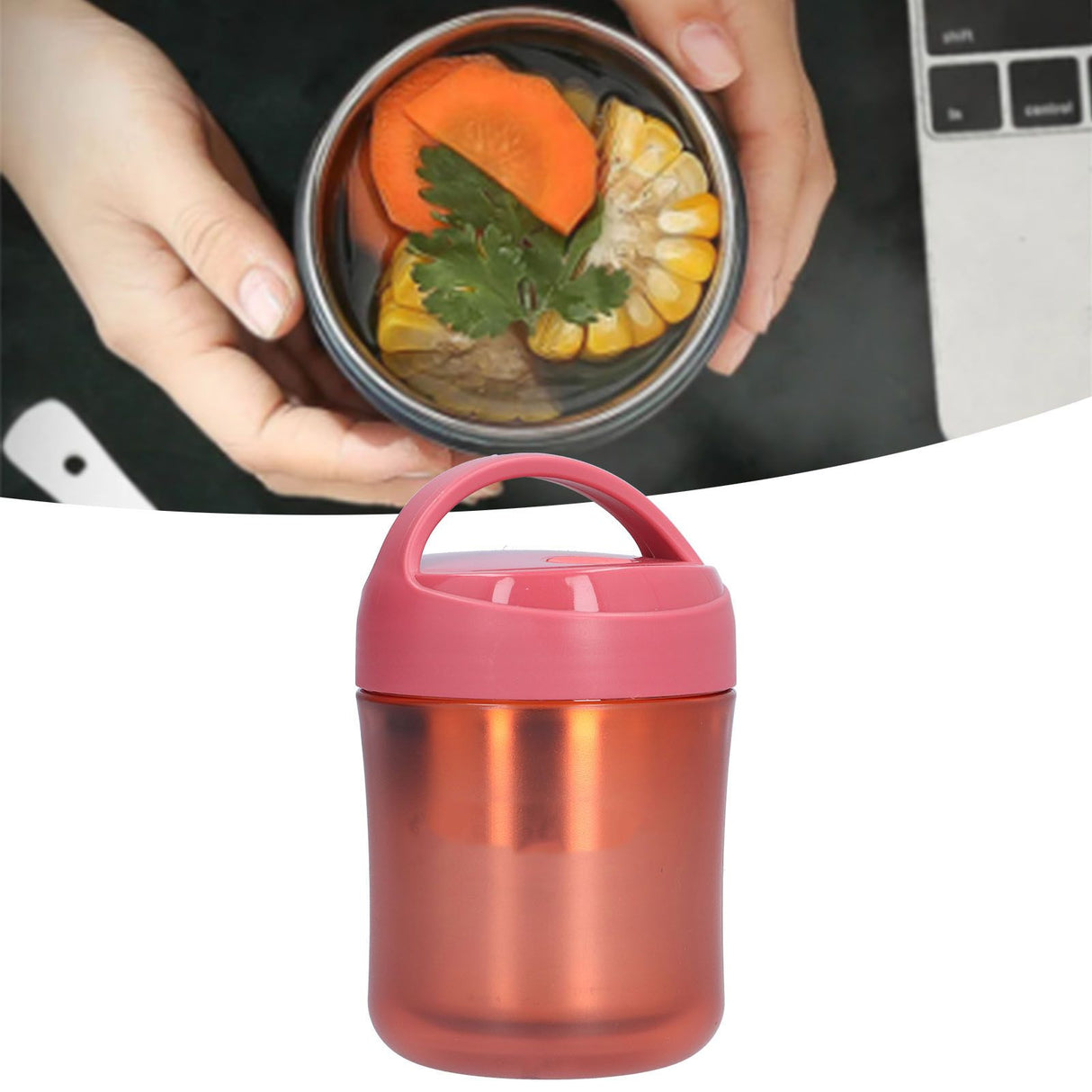 Insulated Food Jar 500ml 304 Stainless Steel Silicone Waterproof Keep Warm Lunch Box for SoupRed