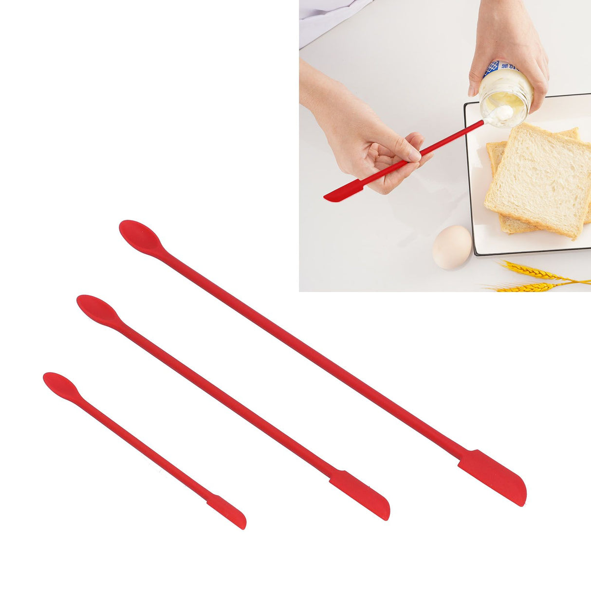 Small Spatula and Long Silicone Double Headed Mini Jam Cake Cream Makeup Bottle Spatula3pcs Red