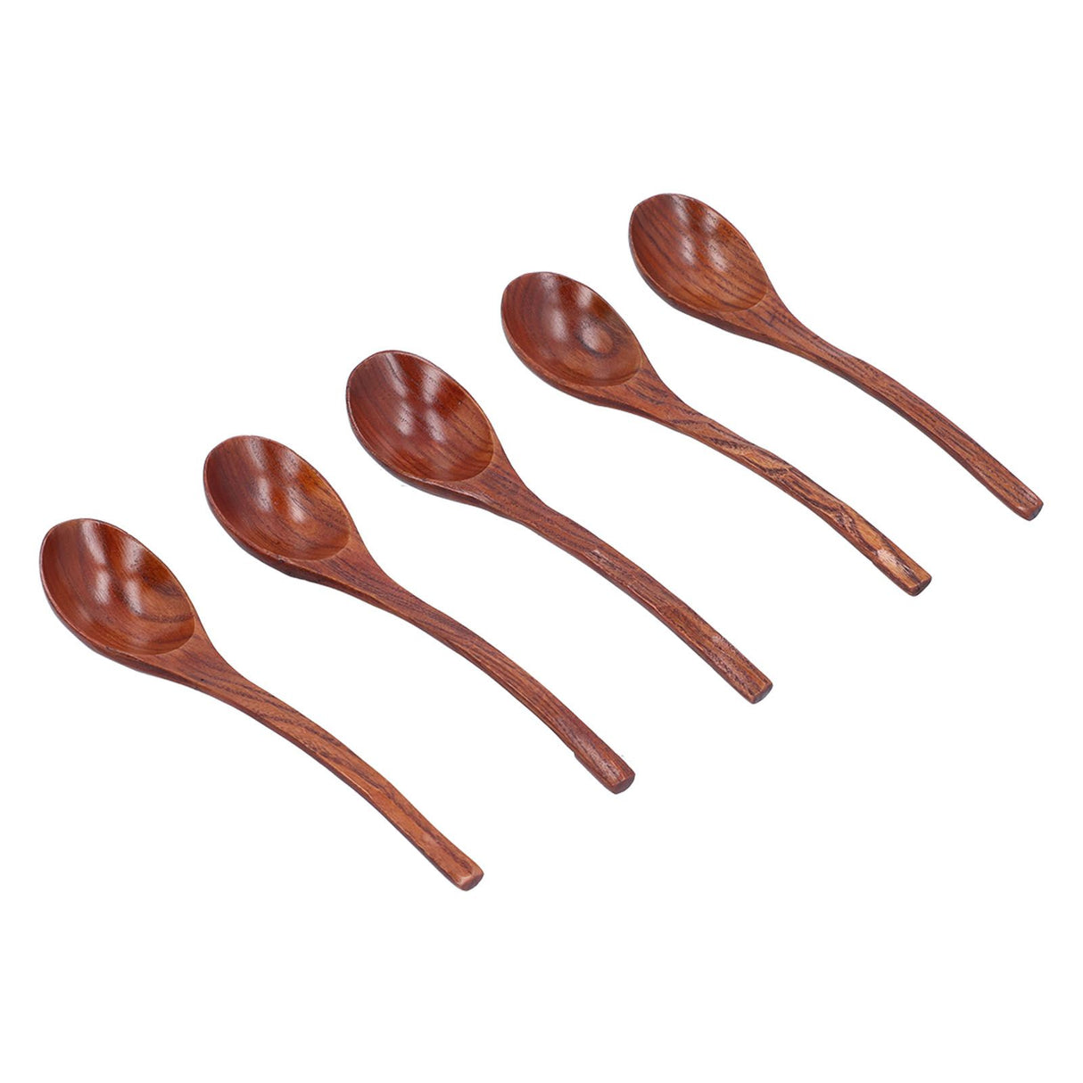 5pcs Wooden Spoon Non Slip Slow Heat Conduction Table Spoon with Long Handle for Cooking Stirring Hot Soup