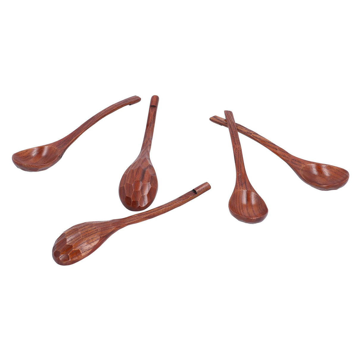 5pcs Wooden Spoon Non Slip Slow Heat Conduction Table Spoon with Long Handle for Cooking Stirring Hot Soup