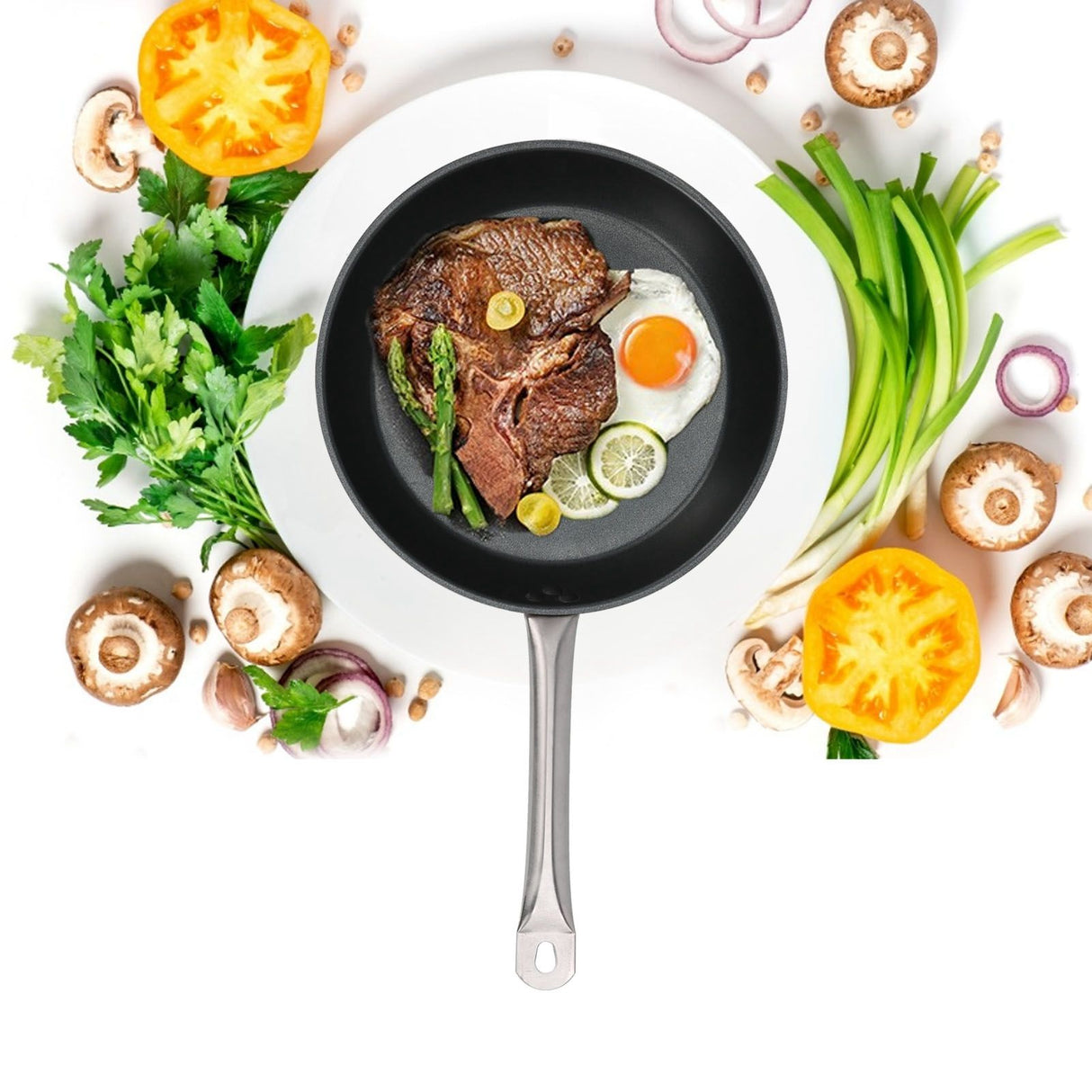 Stainless Steel Frying Pan Non‑Stick Stir‑Fry Pan Omelet Pancake Maker with Single Handle300x50mm