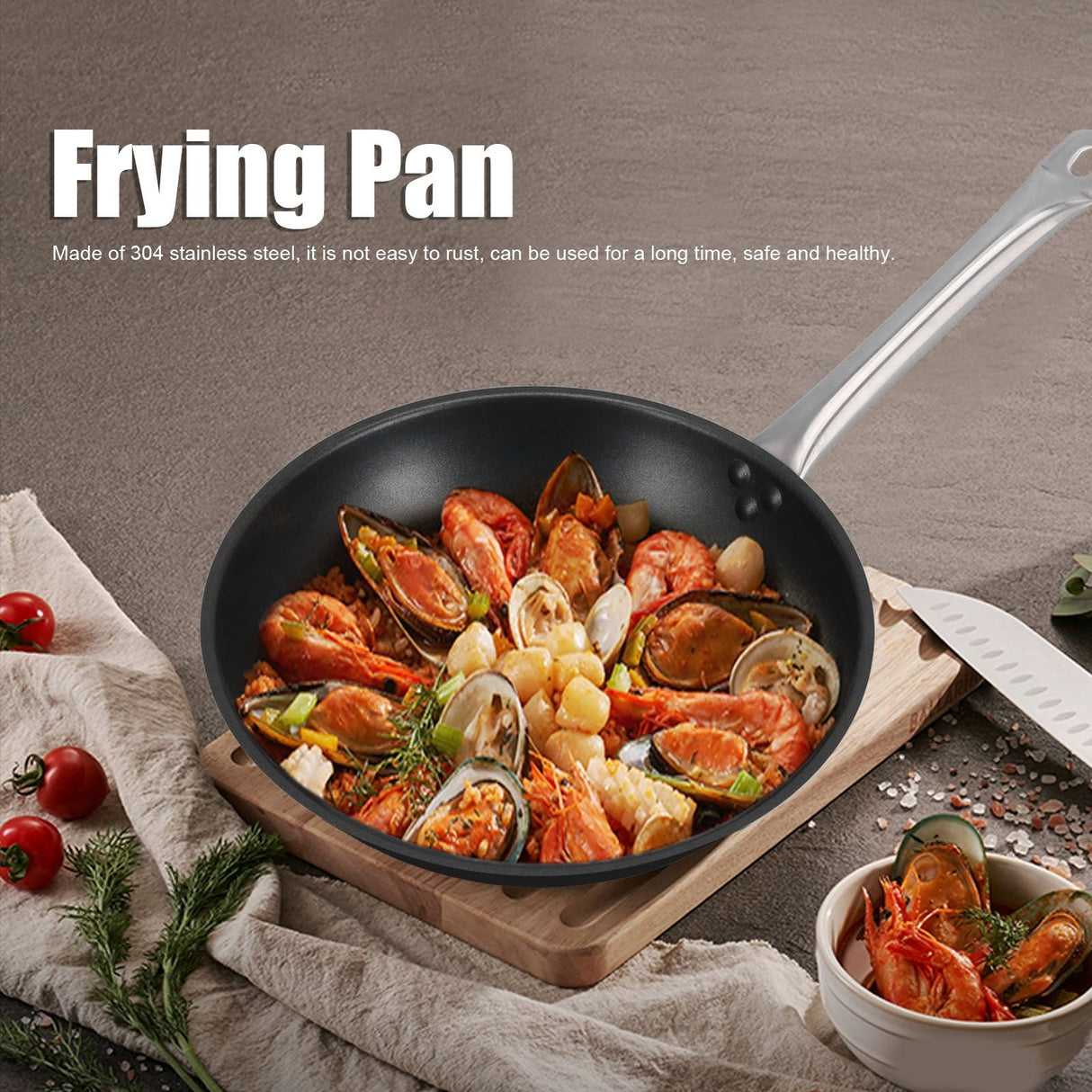 Stainless Steel Frying Pan Non‑Stick Stir‑Fry Pan Omelet Pancake Maker with Single Handle300x50mm